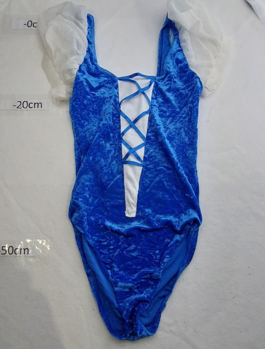 BLUE VELOUR LEOTARD WITH CRISS CROSS LACED FRONT