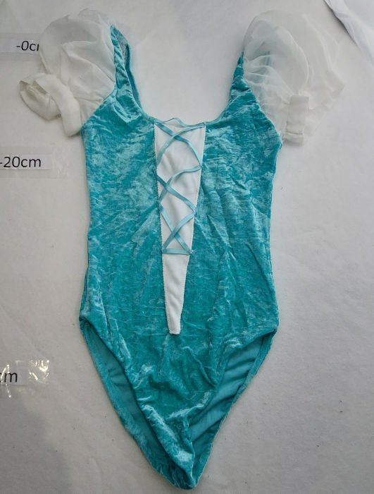 AQUA VELOUR LEOTARD WITH CRISS CROSS LACED FRONT