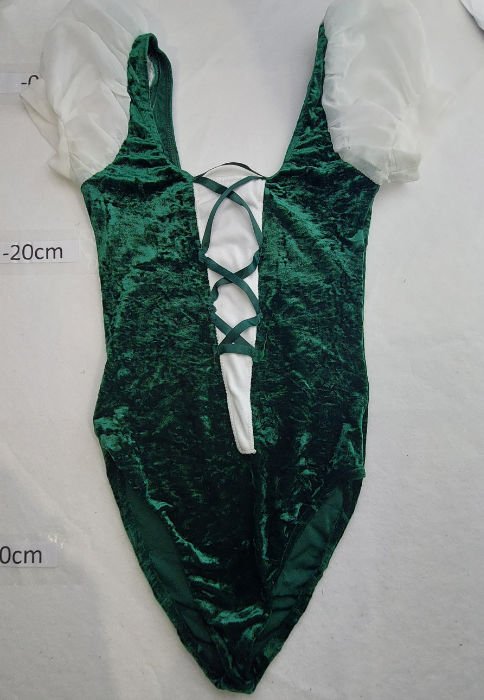DARK GREEN VELOUR LEOTARD WITH CRISS CROSS LACED FRONT