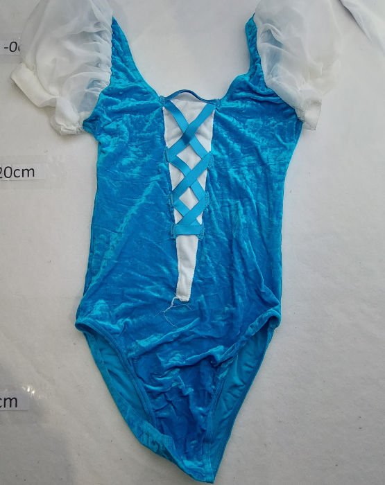 SKY BLUE VELOUR LEOTARD WITH CRISS CROSS LACED FRONT