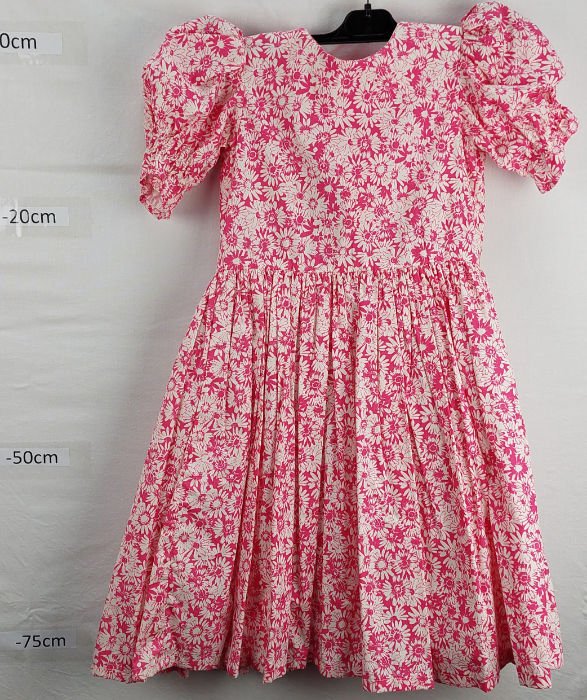 PINK AND WHITE COTTON DRESS PUFFY SLEEVE
