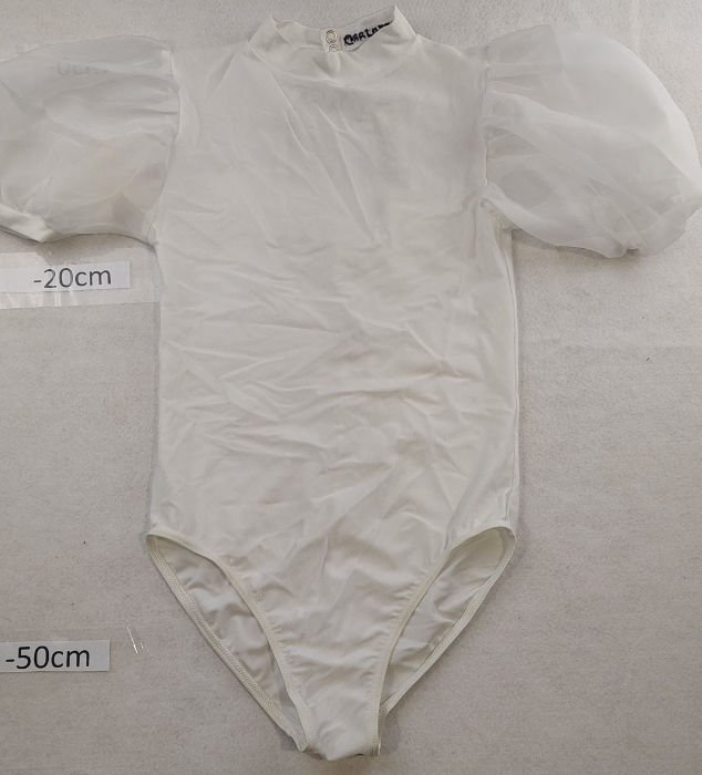 WHITE NYLONE LEOTARD PUFFY VISCOSE SLEEVE PERIOD