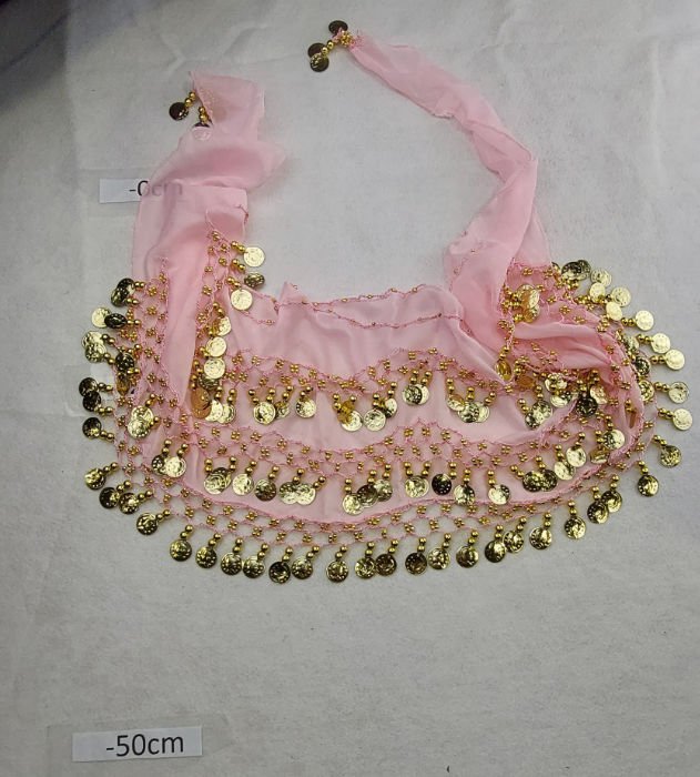 Belly Dance Hip Scarf with coins pink