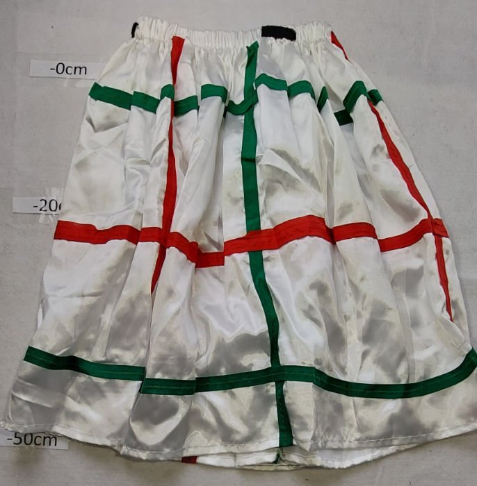 WHITE SATIN SKIRT WITH RED AND GREEN DETAIL